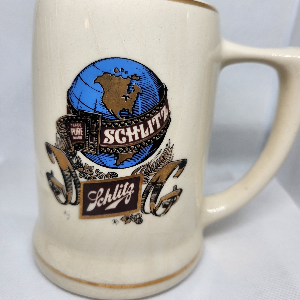 SCHLITZ Milwaukee beer mug stein Vintage ?  5" Gold color rim